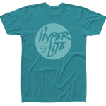 Front view of the Youth Fun Seeker T in turquoise with a large circular Hyperlite graphic.