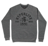 Grey crew neck sweatshirt with black Hyperlite logo saying trade mark 1991 with a snake biting a palm tree in the middle.