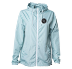 Front view of Skywalker Windbreaker in aqua with white zip and chest logo.