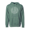Front view of the Sunsetter Hoodie in alpine green with large chest logo and kangaroo pocket.
