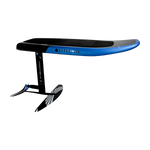 Side view of Stratos Board 5.0 w/Foil showing blue deck and black hydrofoil assembly.