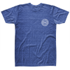 Front view of a blue t-shirt with a white circle logo on the left chest that says Hyperlite, Wake Pioneers, Quality crafted, EST 1991.