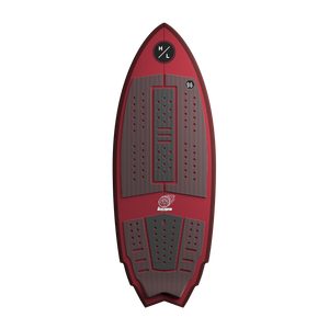 Top view of Accelerator wakesurf board with textured black traction pads.