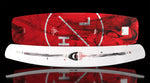 Angled top and base view of Bloodline wakeboard showing white mouth design and red base.