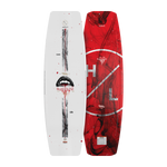 Top and base view of Bloodline wakeboard with white fanged mouth top and red HL logo base.