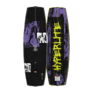 Top and bottom view of Blueprint wakeboard with abstract purple, black, and white design.