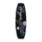 Full base view of Divine Jr. wakeboard with black background and iridescent script logo.