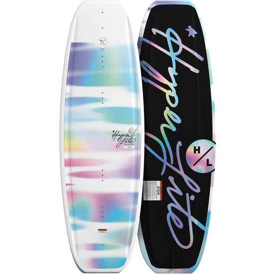 Side-by-side view of Divine Jr. wakeboards with colorful top and bold logo base design.