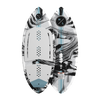 Top and base view of the Hi-Fi wakesurfer in white and black marbled design with blue accents.