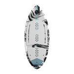 Top view of the Hi-Fi wakesurf board with white and black marble design with white traction pad.
