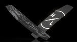 Angled side view of Impulse board with swirling black marbled top and HL lightning logo.