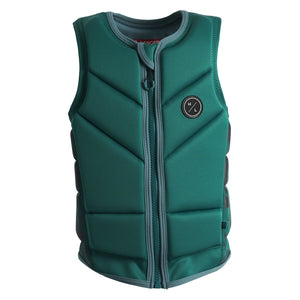 Front view of Journey Jacket with padded teal panels and circular HL logo on left chest.