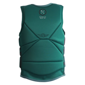 Back view of Journey Jacket showing teal design with HL and winged emblem logos.