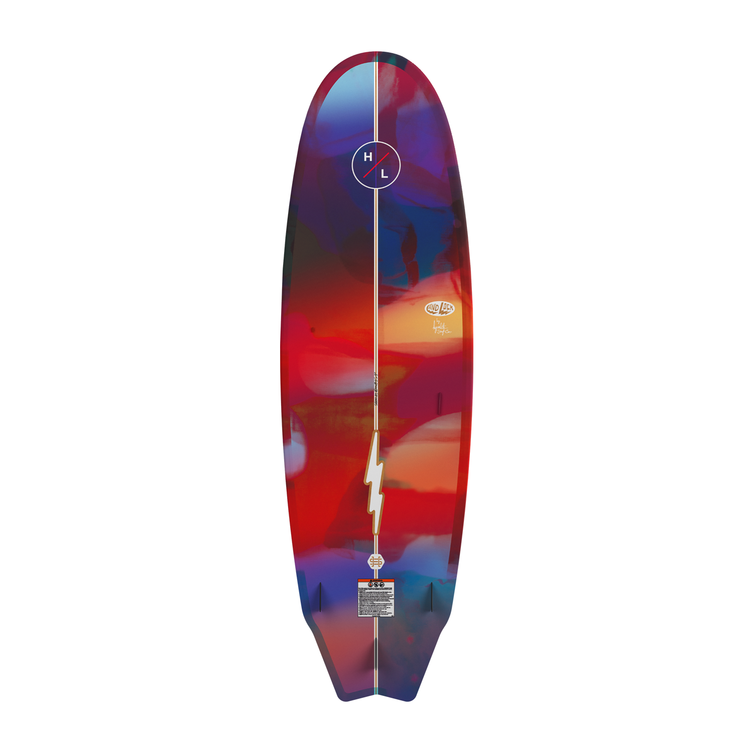 Base view of Landlock board with colorful abstract design and white lightning graphic.