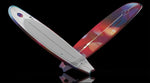 Angled view of Landlock board showing white deck with grey pad and colorful abstract base.