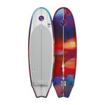 Top and base view of Landlock board showing white deck with traction pad and abstract underside.