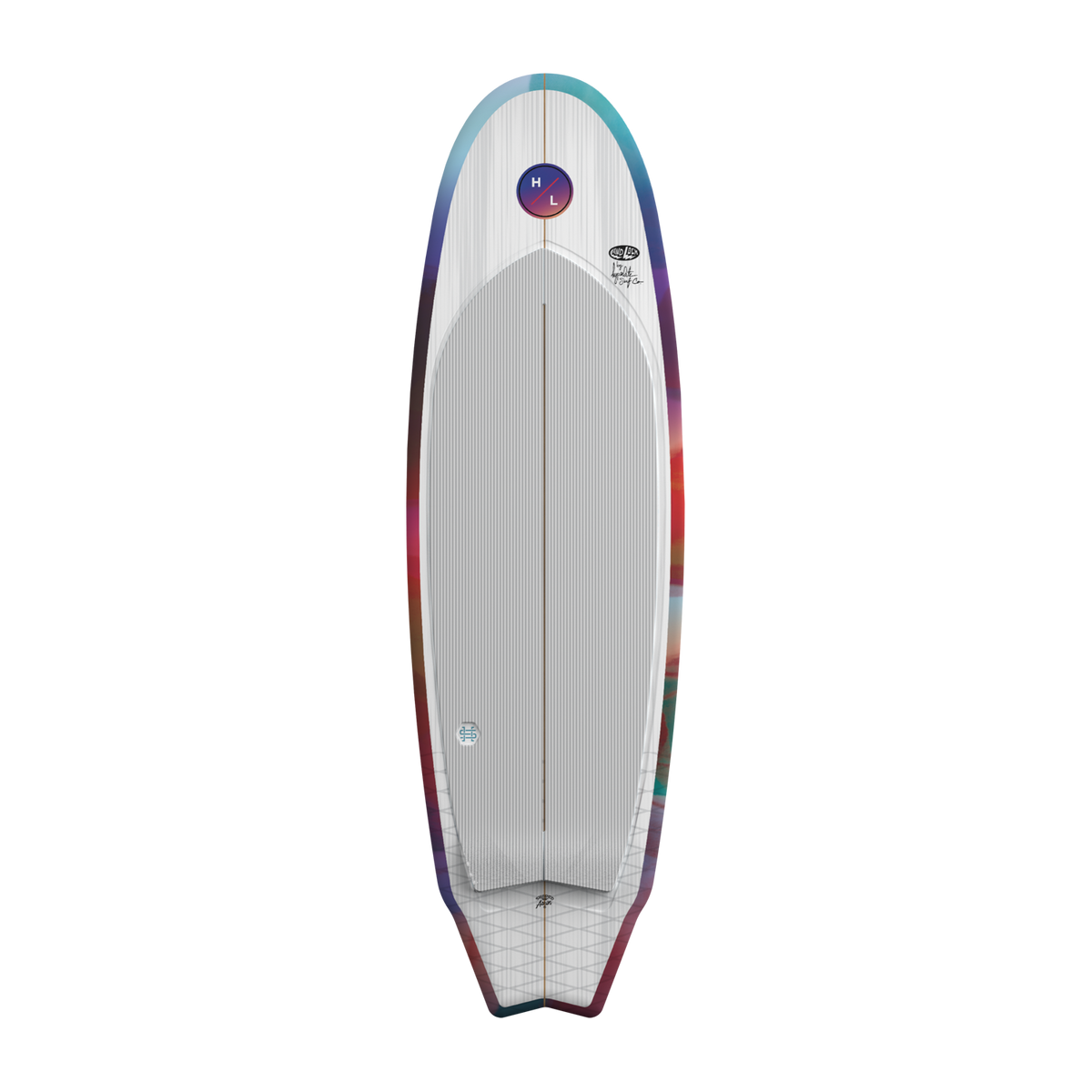 Top view of Landlock board with white deck and ribbed grey traction pad.