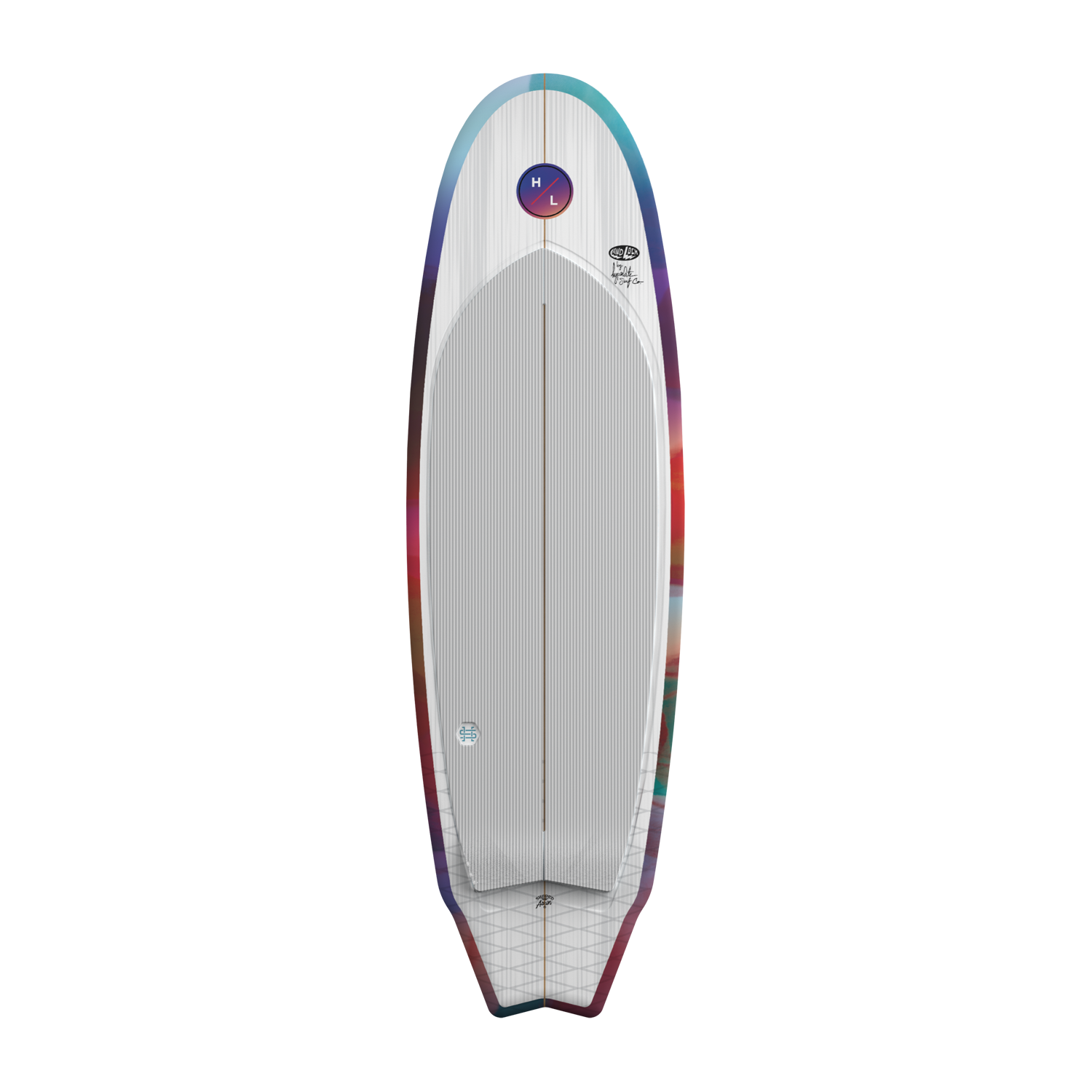 Top view of Landlock board with white deck and ribbed grey traction pad.