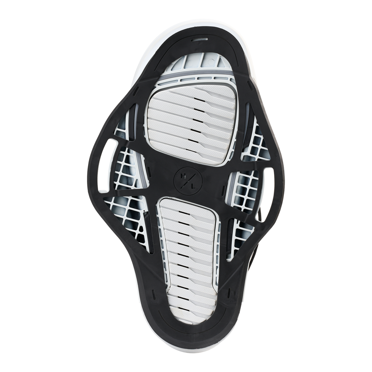 Bottom view of the MID Binding with black frame and white textured traction panels.