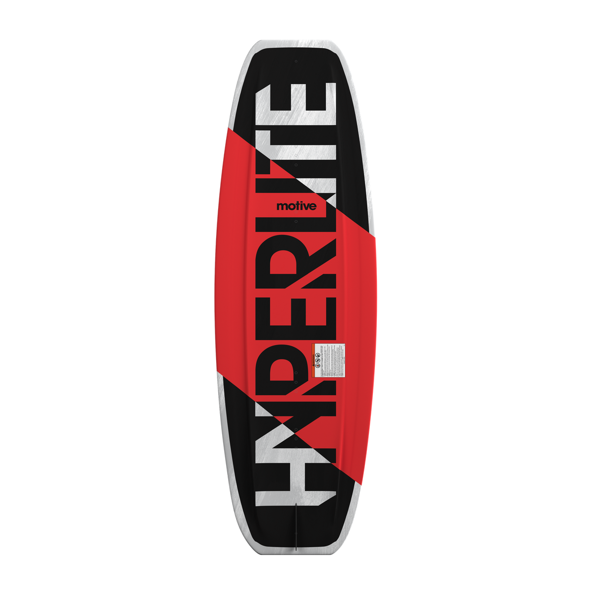Full base view of Motive Jr. wakeboard with bold Hyperlite logo across red and black.
