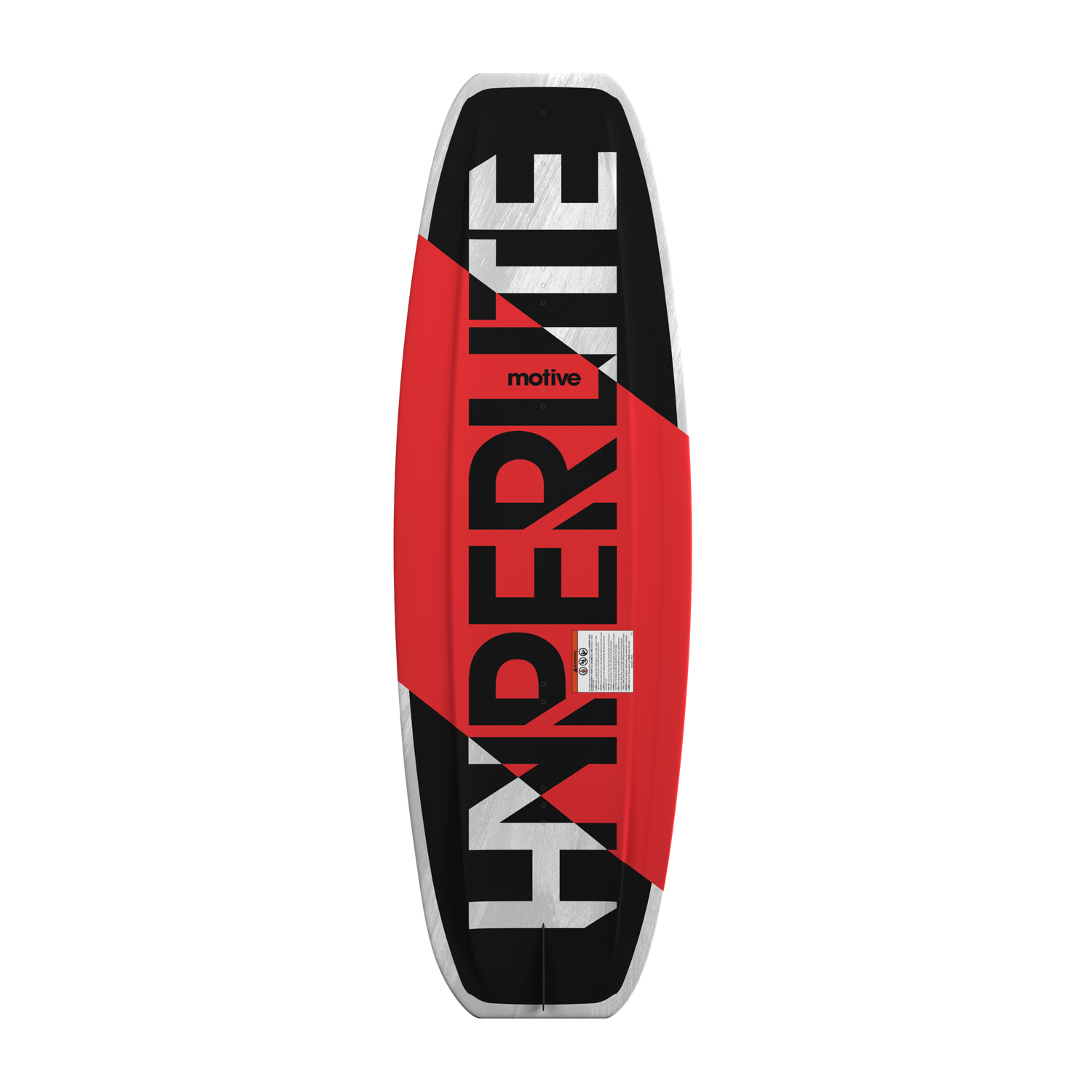 Full base view of Motive Jr. wakeboard with bold Hyperlite logo across red and black.