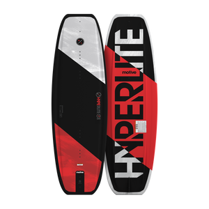Side-by-side view of Motive Jr. wakeboards showing diagonal color blocks and logos.