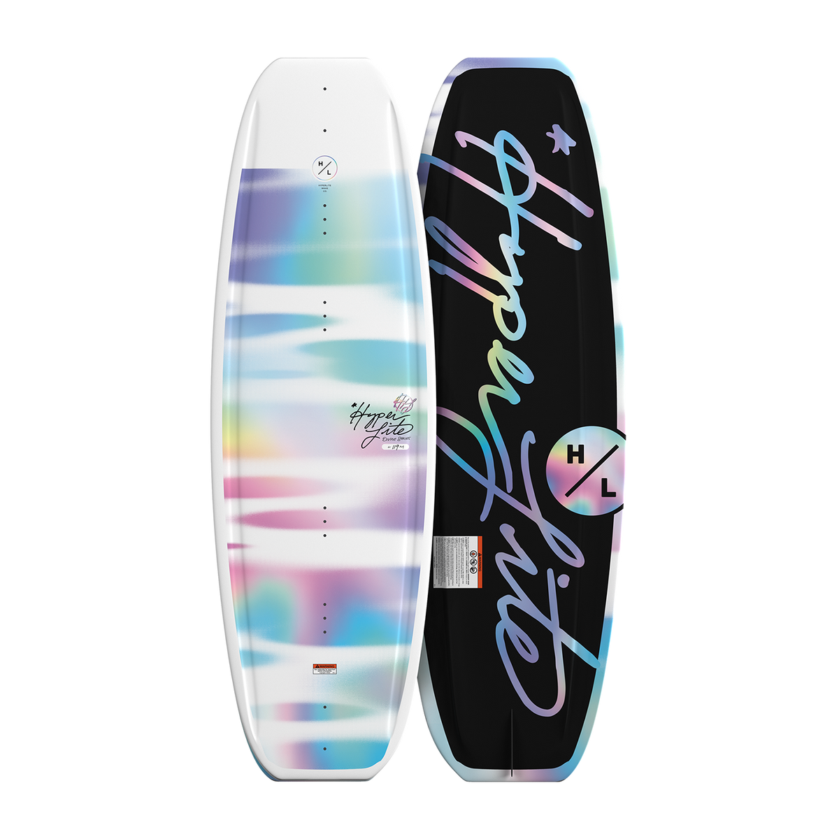 Top and base views of the Divine Jr. board with a pastel gradient top and black base with script logo.