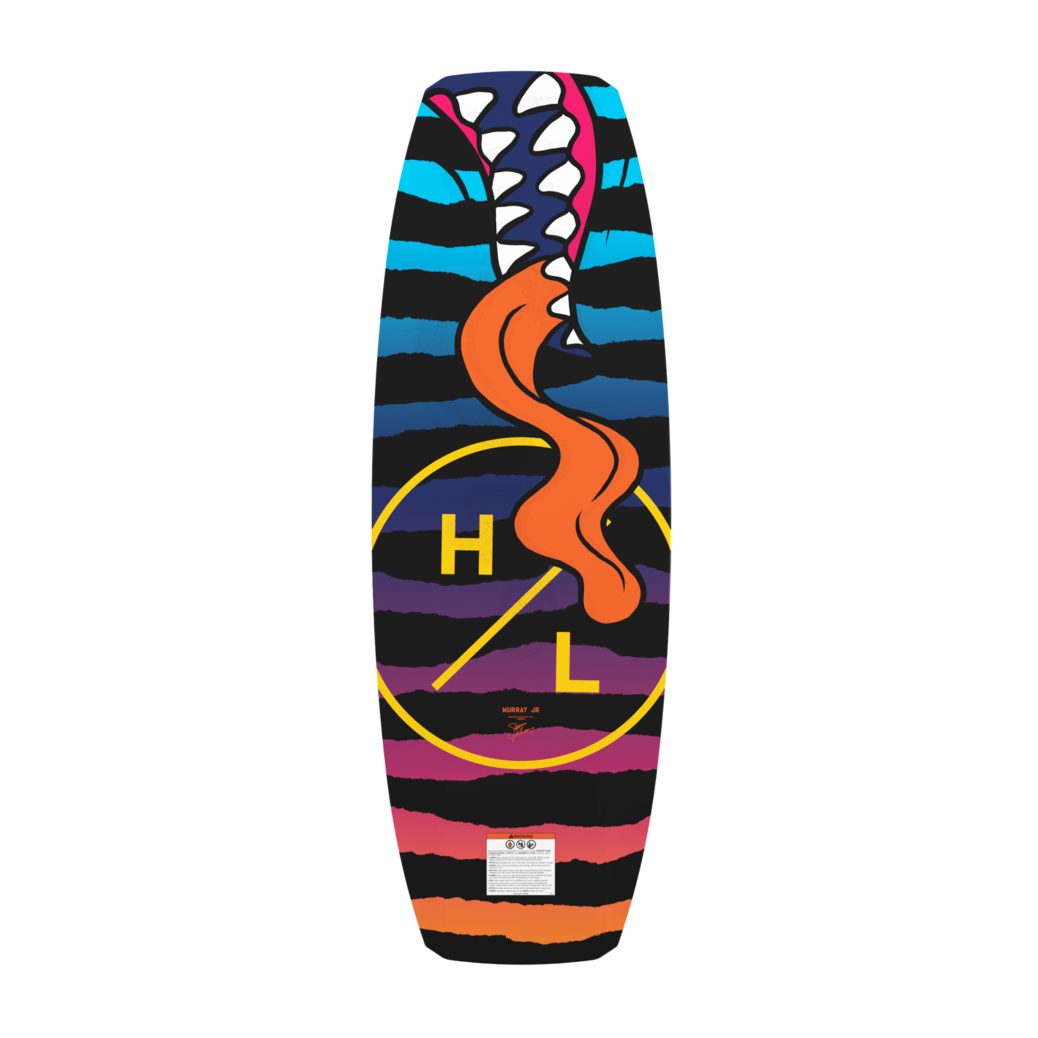 Base view of Murray Jr. Boys wakeboard with teeth and tongue artwork over HL logo.