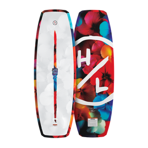 Top and base view of Murray Jr. Girls wakeboard with white top and floral base design.