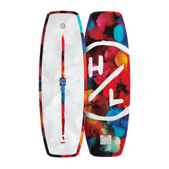 Top and base view of Murray Jr. Girls wakeboard with white top and floral base design.