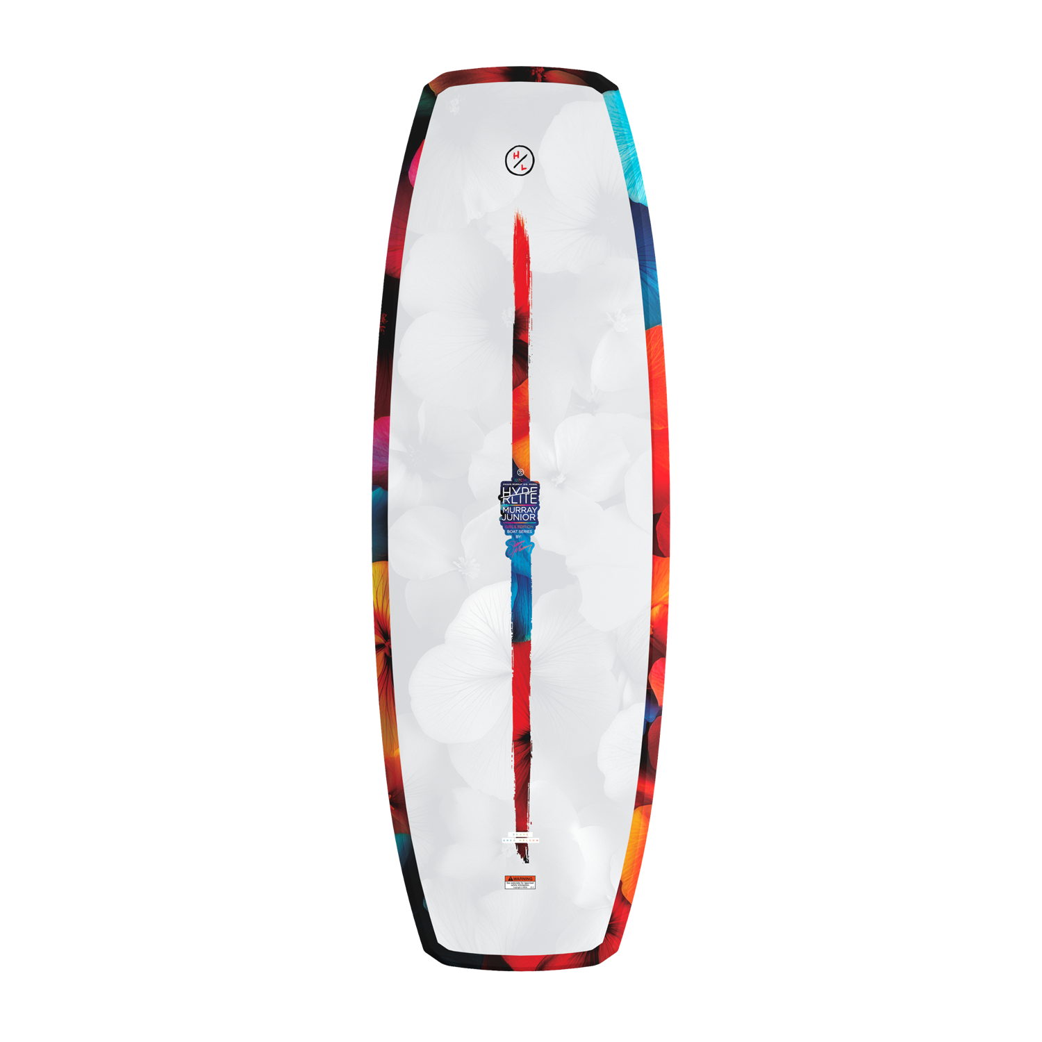 Top view of Murray Jr. Girls wakeboard in white with subtle floral pattern.