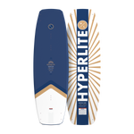 Top and base view of Murray wakeboard with blue top deck and white base accents.