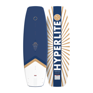 Top and base view of Murray wakeboard with blue top deck and white base accents.