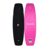 Front and back view of the Pleasure wakeboard showing black top and bright pink base.