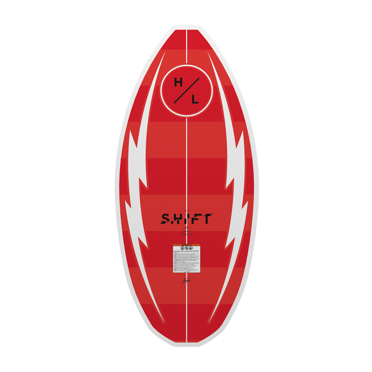 Base view of the Shift wakesurfer with white lightning bolts and black branding.