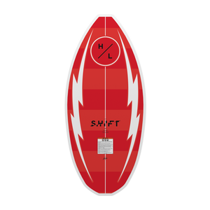 Base view of the Shift wakesurfer with white lightning bolts and black branding.