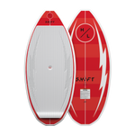 Top and base view of Shift wakesurf board in red with white traction pad and accents.
