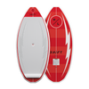 Top and base view of Shift wakesurf board in red with white traction pad and accents.