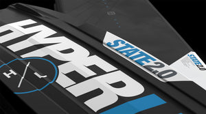 Detail view of State Jr. wakeboard base showing State 2.0 text and logo.