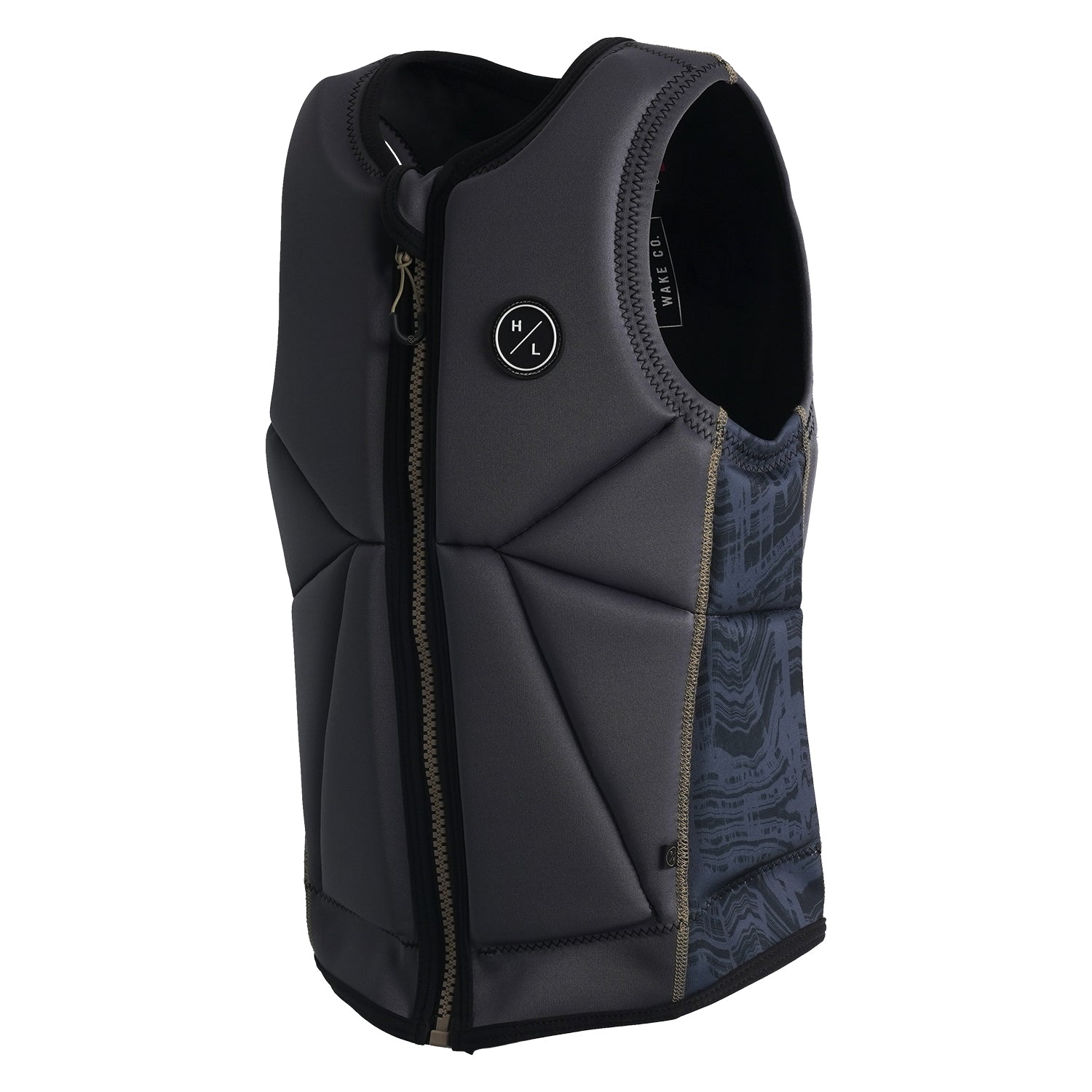 Angled view of Storm Jacket highlighting textured side panels and front zipper closure.