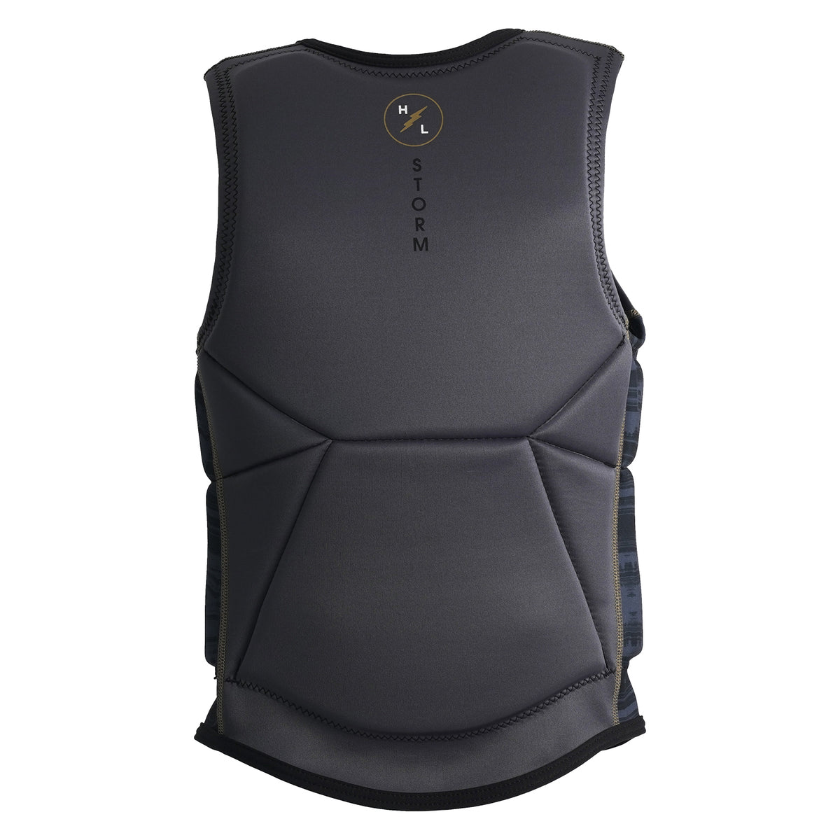 Back view of Storm Jacket showing gray panel design and vertical HL Storm logo.