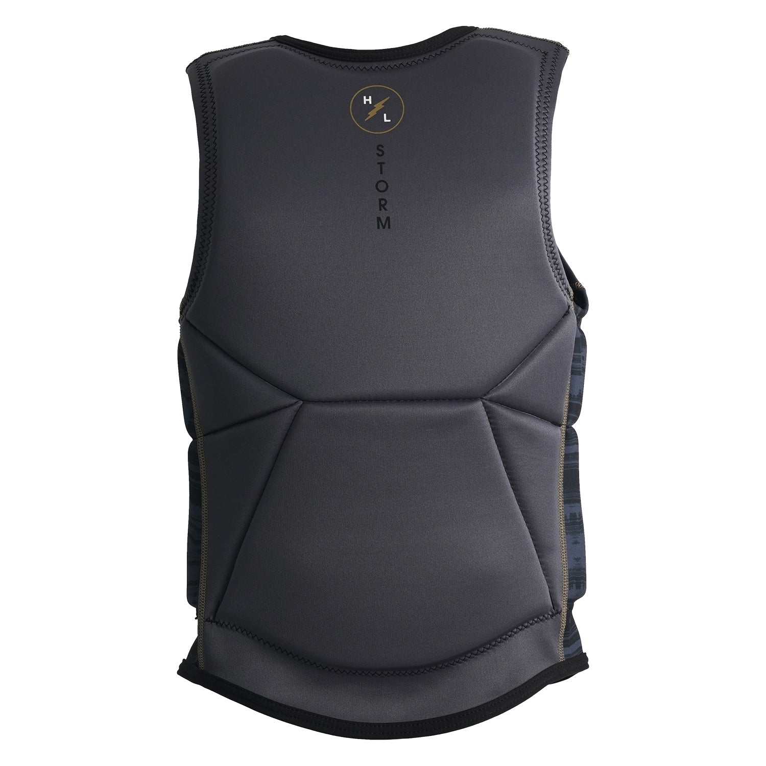 Back view of Storm Jacket showing gray panel design and vertical HL Storm logo.