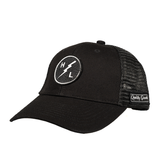 Lightning Hat + Gaitor: A black cap with HL & bolt, perfect for Happy RADVENT vibes.