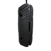 Side view of Fender EVA 2.0 hanging vertically, showing its black grooved design and secure rope attachment.