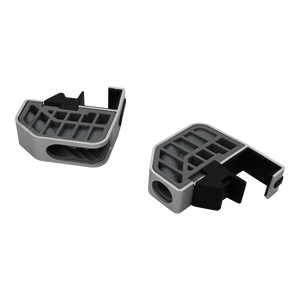 Pair of Pontoon Fender & Dock Line Hanger clips in silver and black with a grid design and locking clips.