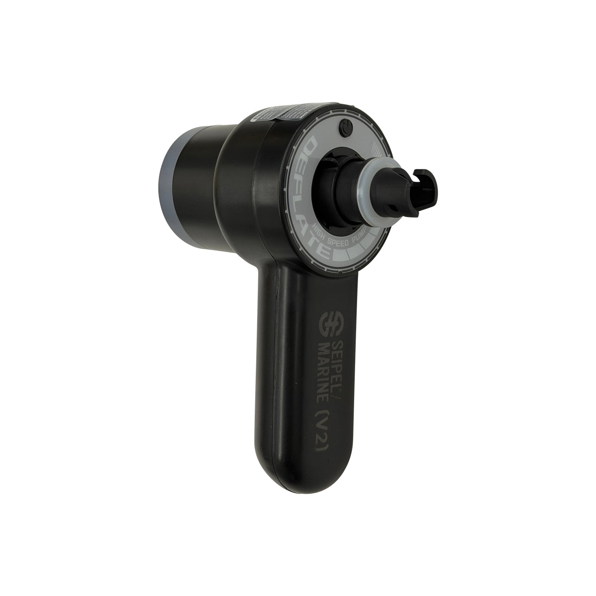 Angled view of Upgraded Handheld Air Pump V2.0 with attached nozzle.