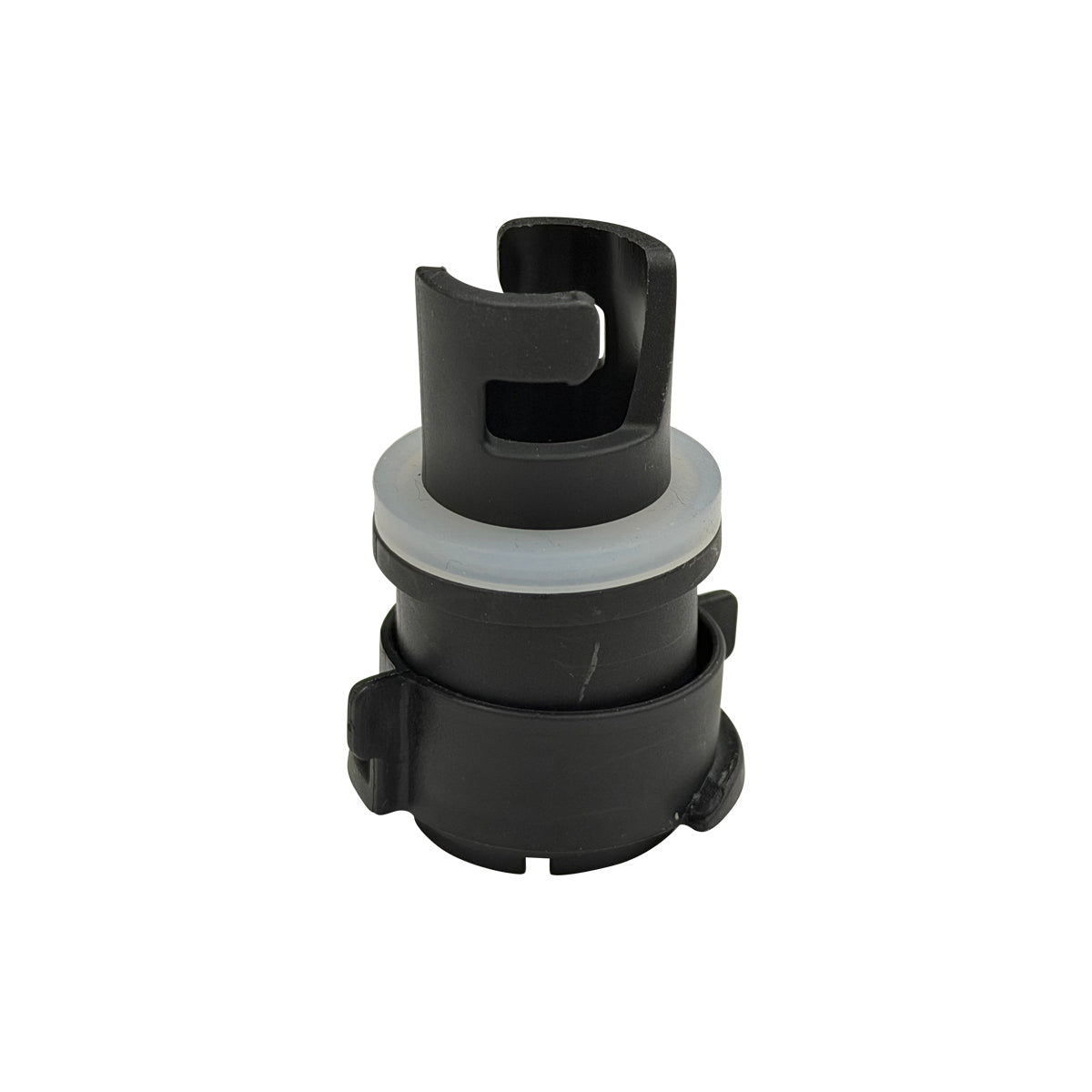 Close-up view of Upgraded Handheld Air Pump V2.0 valve adapter with seal ring.