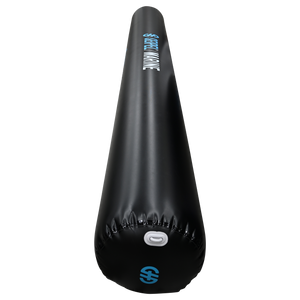 Angled view of the Boat Bumper in black, showing the inflation valve and glossy finish.