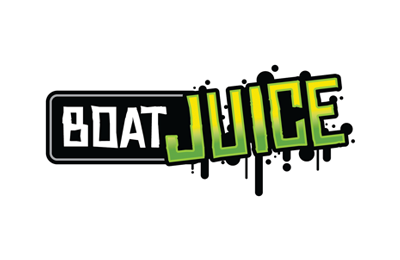 Boat Juice logo in bold black and green letters with a dripping effect.