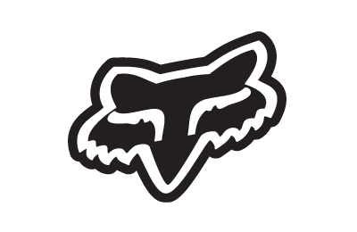 Stylized fox head logo with bold black and white design.